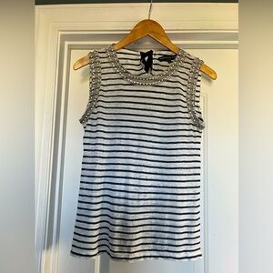 Generation Love New York Lucy Striped Linen Top Crystal Embellished Neckline XS